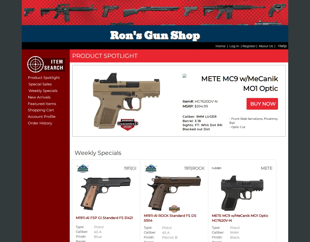 Shop firearms online through Ron's Gun Shop